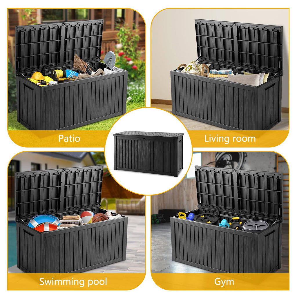 Mersco 320 Gallon Double-Wall Resin Deck Box - Lockable Waterproof Outdoor Storage Box, 1000lbs Capacity & Doubles as Seating for Patio Furniture