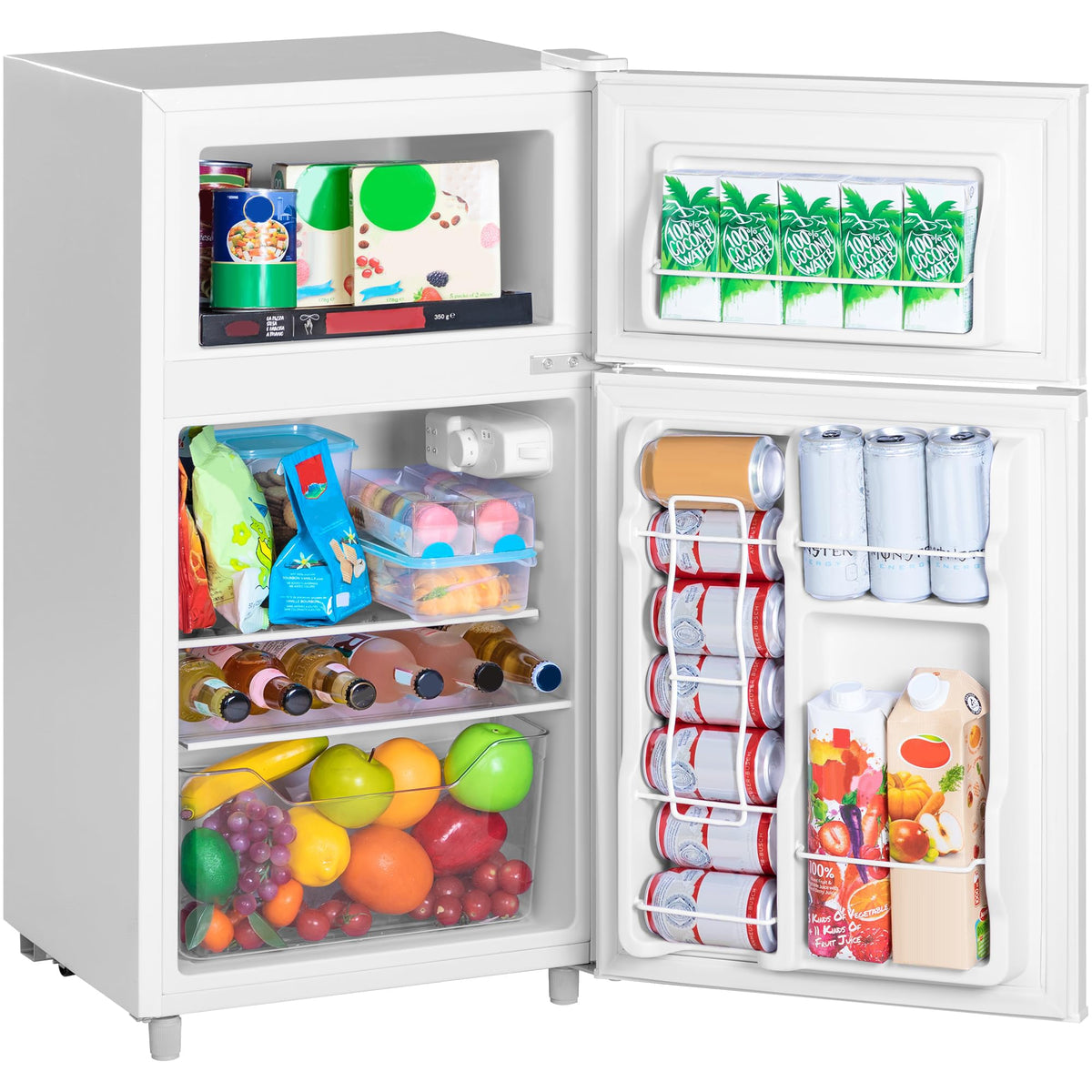 Double Door Refrigerator with Freezer, 3.5 Cu.Ft, Small Fridge with Freezer, 7 Settings Temperature Adjustable, Mini Refrigerator for Office Dorm