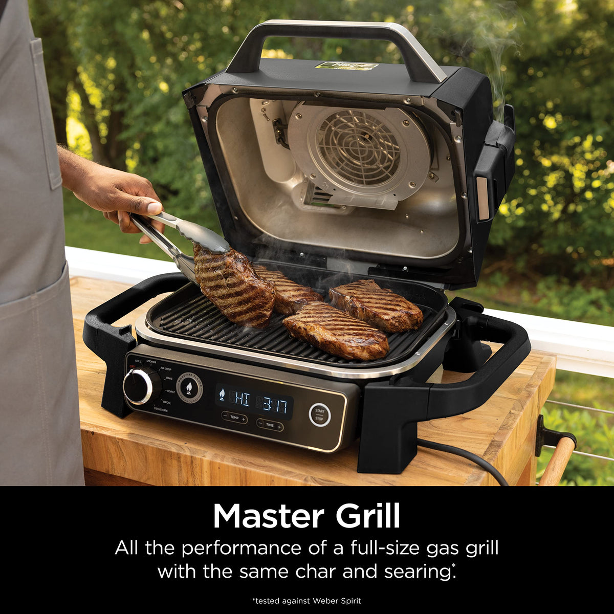 Ninja OG751 Woodfire Pro Outdoor Grill Built-In Thermometer,7-in-1 Master Grill,BBQ Smoker,& Outdoor Air Fryer Plus Bake,Roast,Dehydrate & Broil