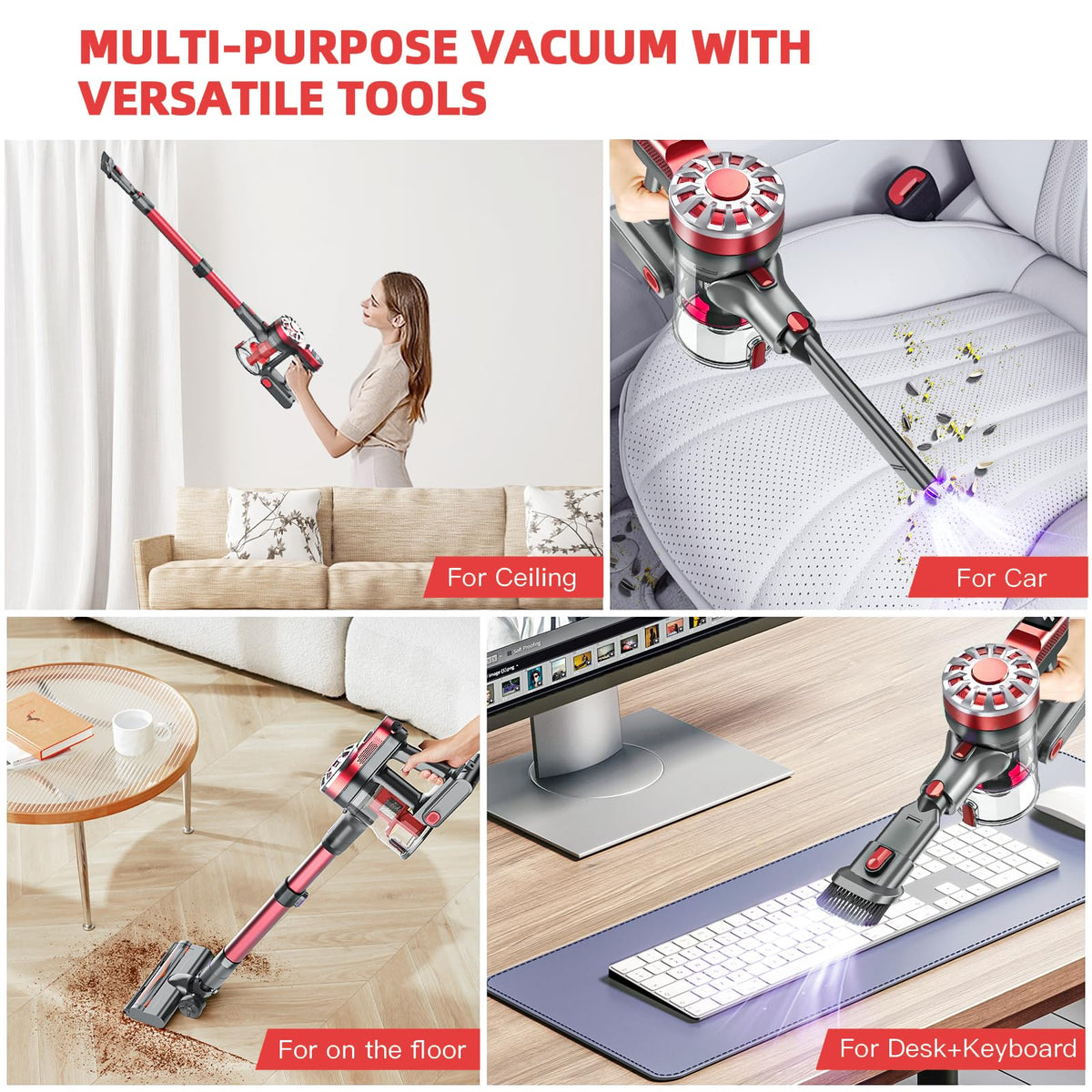 Cordless Vacuum Cleaner,Vacuum Cleaners for Home with Super Suction,Lightweight Stick Vacuum with 35 Mins Runtime,Rechargeable Cordless Vacuum for