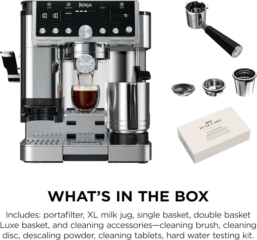 Ninja Luxe Caf Pro Series, Espresso Machine, Drip Coffee, Cold Brew, Hot Water, Integrated Tamper, Built-in Grinder, Hands-Free Frother for