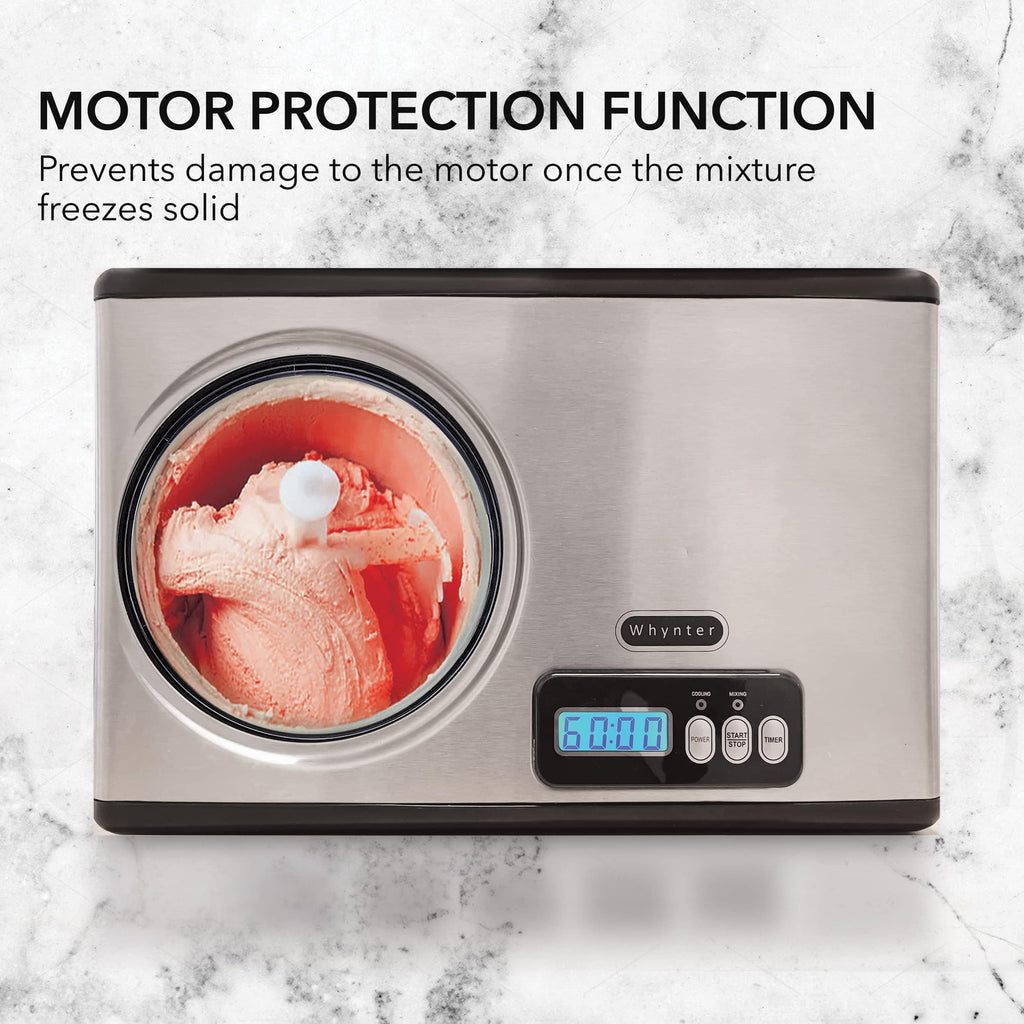 Whynter Ice Cream Maker Machine Automatic 2.1 Qt. with Built-In Compressor, LCD Digital Display & Timer, No Pre-Freezing, ICM-200LS, Stainless Steel