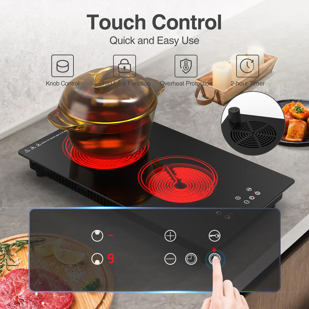 4 Burner Electric Cooktop,7200W Built-in & Countertop 4 Burner Electric Stove Top with 9 Power Levels, Child Safety Lock & 99mins Timer, 30 inch