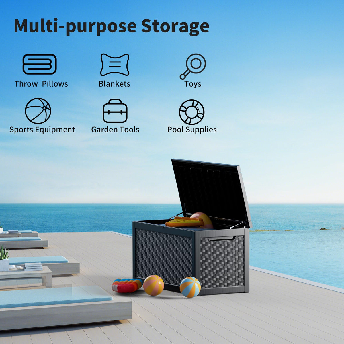 Mersco 320 Gallon Double-Wall Resin Deck Box - Lockable Waterproof Outdoor Storage Box, 1000lbs Capacity & Doubles as Seating for Patio Furniture