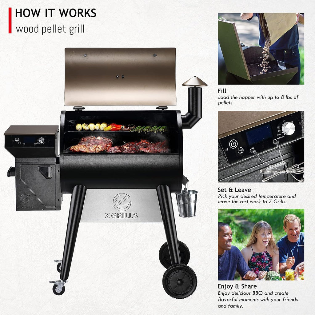 Z GRILLS 2025 Upgrade 8-in-1 Electric Wood Pellet Grill & Smoker with PID V3.0 Controller, LCD, 697 Sq In, Dual-Wall Insulation, Meat Probes, Easy