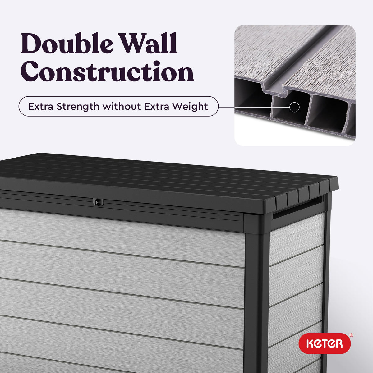 Keter Denali 200 Gallon Resin Large Deck Box with Double Wall 20mm Panels - Paintable and Drillable-Organization and Storage for Patio Furniture and