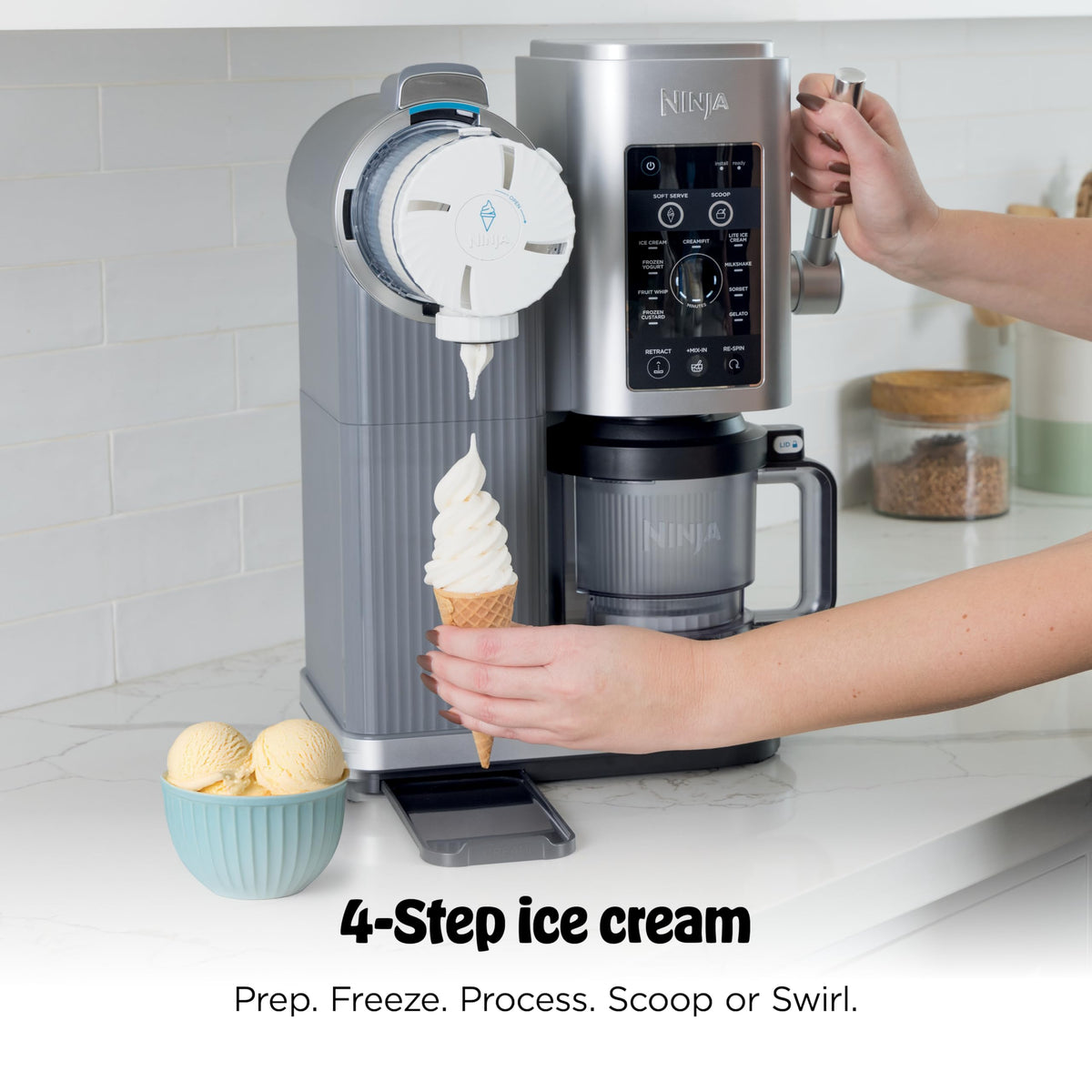 Ninja CREAMi Scoop & Swirl Ice Cream and Soft Serve Maker, Sorbet, Milkshake, Frozen Yogurt, Low Calories Program & More, 13-in-1, Soft Serve Handle