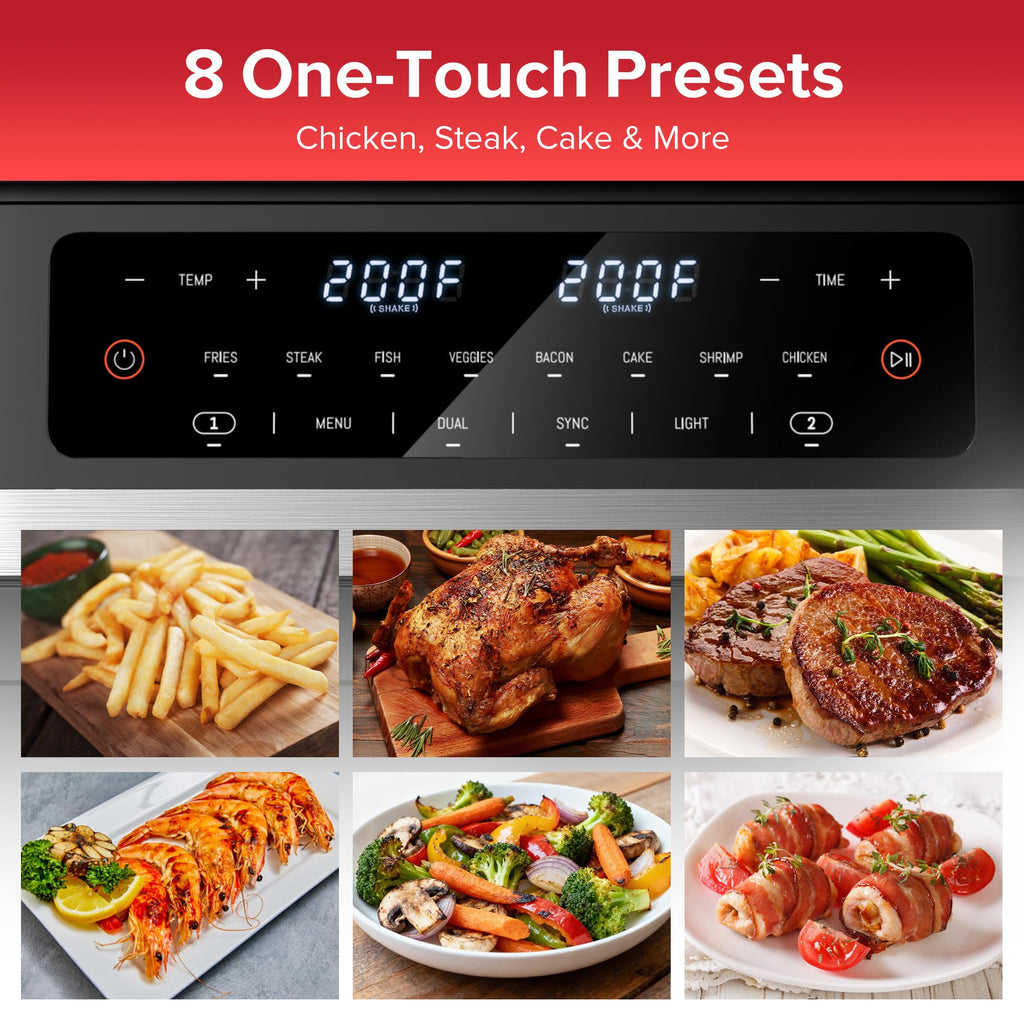 12QT Large Dual Basket Air Fryer with Viewing Window and 50pcs Paper Liners, 10-in-1 Digital Touchscreen Double Zone Air Fryers, SyncCook to Bake