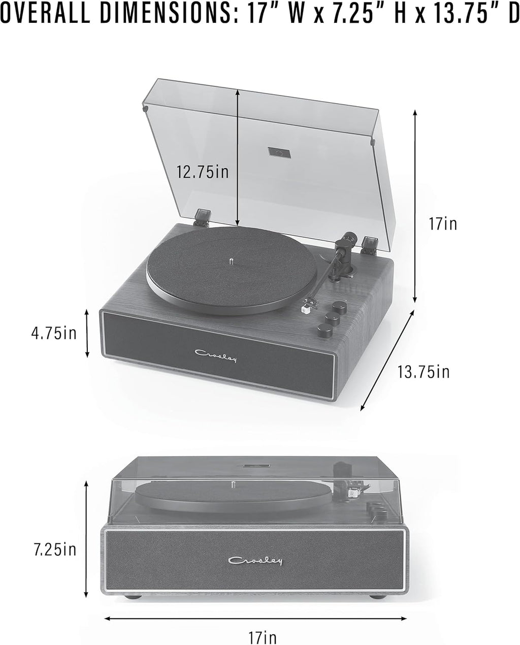 Crosley CR6046A-WAGL Stave 2-Speed Bluetooth Record Player Turntable with Built-in Speakers, Walnut