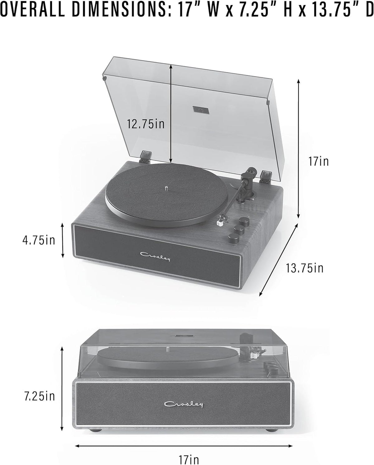Crosley CR6046A-WAGL Stave 2-Speed Bluetooth Record Player Turntable with Built-in Speakers, Walnut
