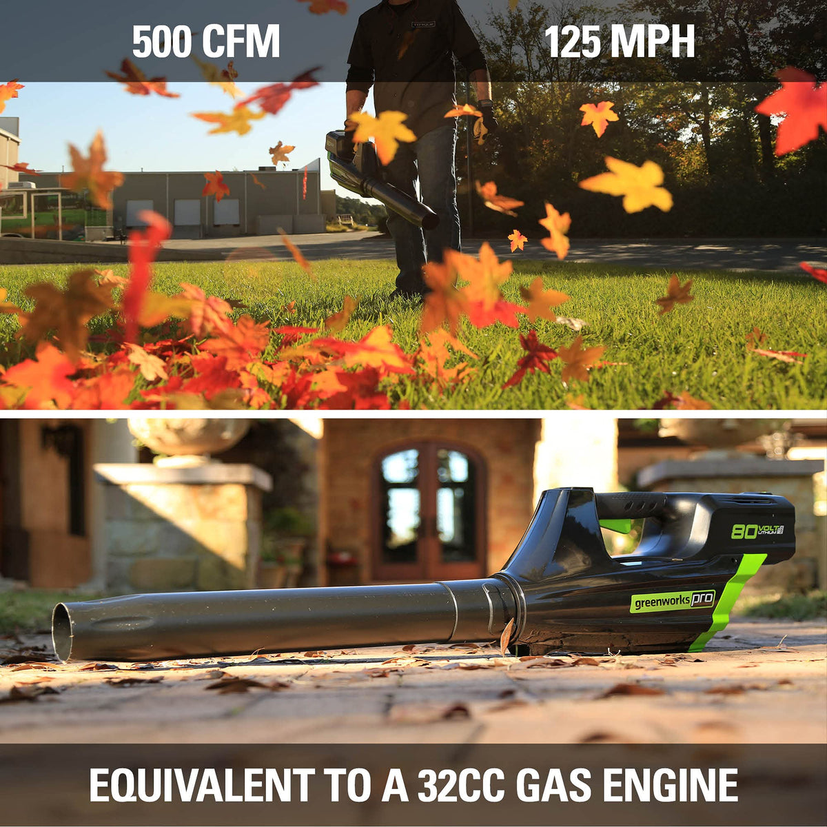 Greenworks 80V Brushless Cordless Yard Tool Combo Kit with 2.0Ah Battery & Rapid Charger C 16" Dual-Line String Trimmer and 500 CFM / 125 MPH Leaf