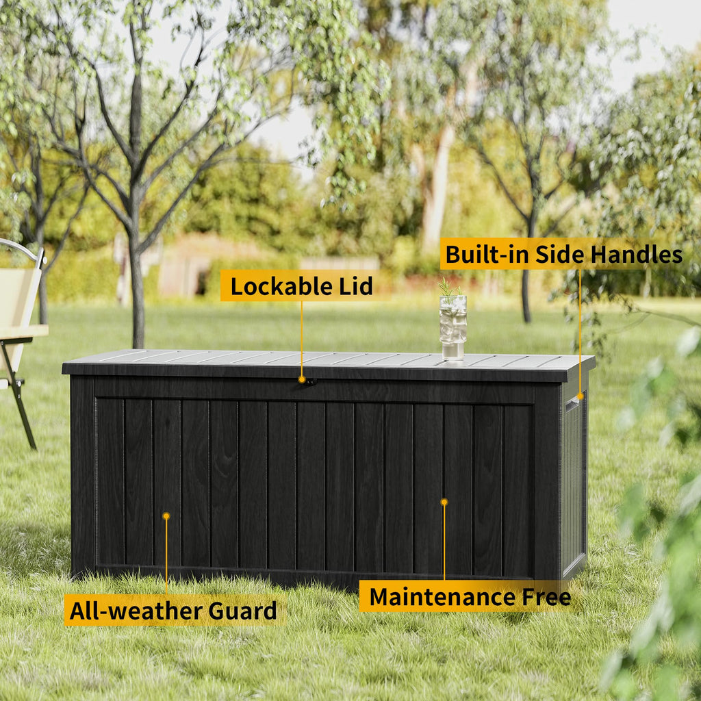 Mersco 320 Gallon Double-Wall Resin Deck Box - Lockable Waterproof Outdoor Storage Box, 1000lbs Capacity & Doubles as Seating for Patio Furniture