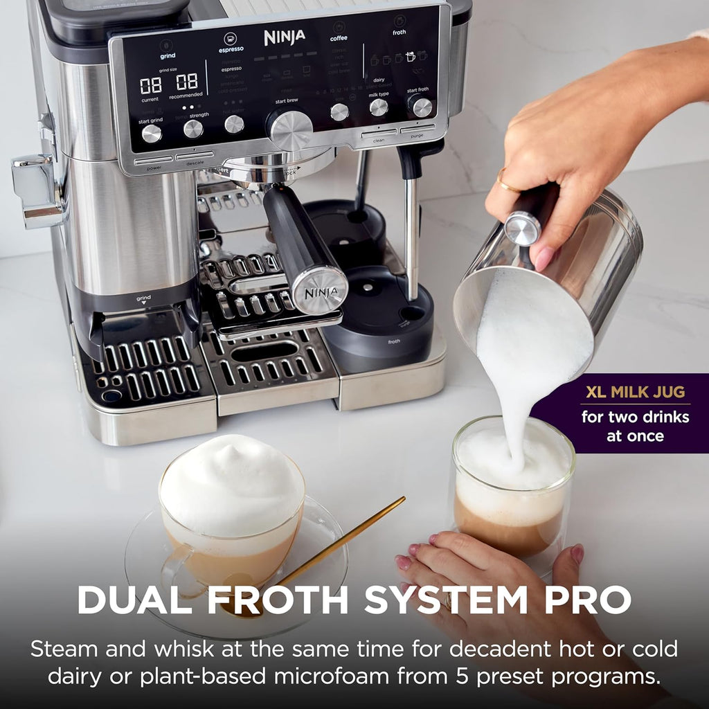 Ninja Luxe Caf Pro Series, Espresso Machine, Drip Coffee, Cold Brew, Hot Water, Integrated Tamper, Built-in Grinder, Hands-Free Frother for