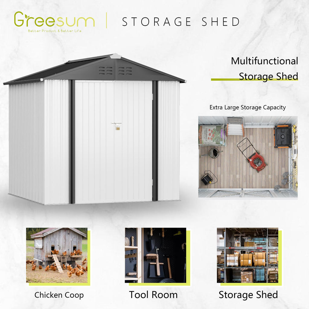 Greesum Outdoor Storage Shed 6 x 8 ft. Utility Tool Shed Metal Storage Garden Shed with Door & Lock for Patio Storage, Brown