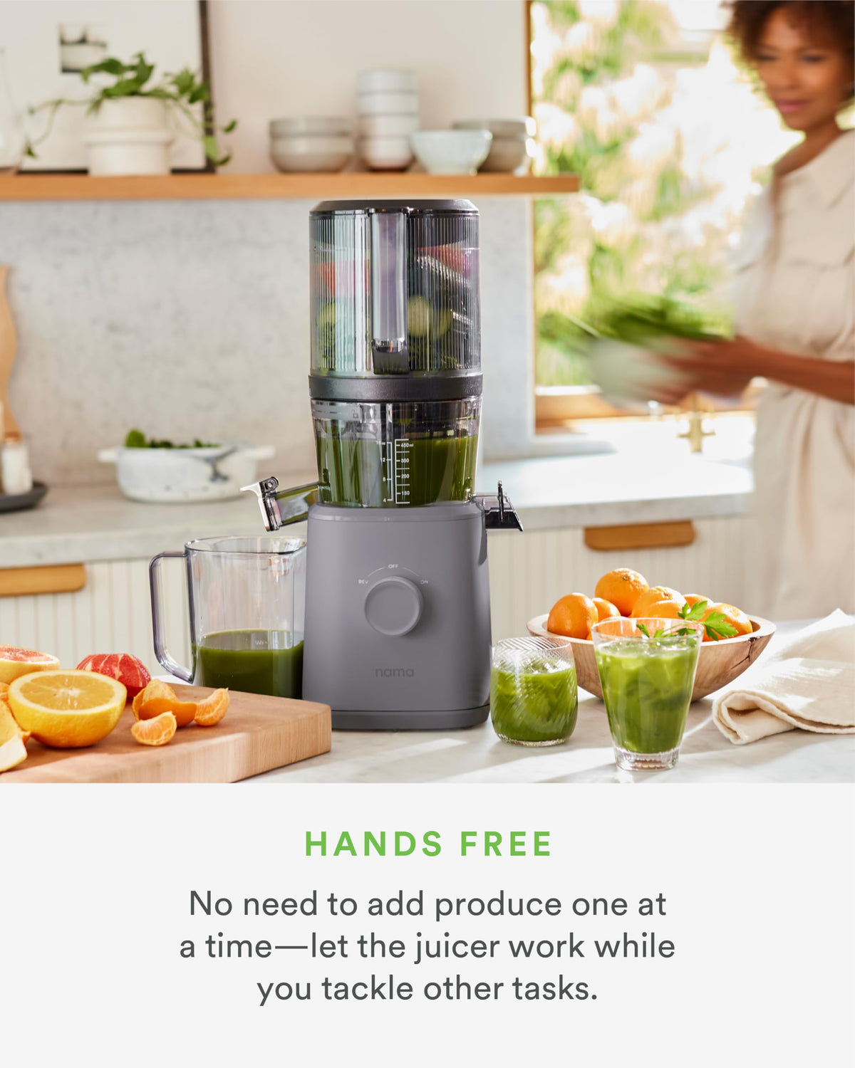 Nama J2 Cold Press Juicer C Self Feeding for Hands-Free Operation with Wide Mouth Hopper for Whole Recipe Loading, Zero Waste Masticating Juicer For