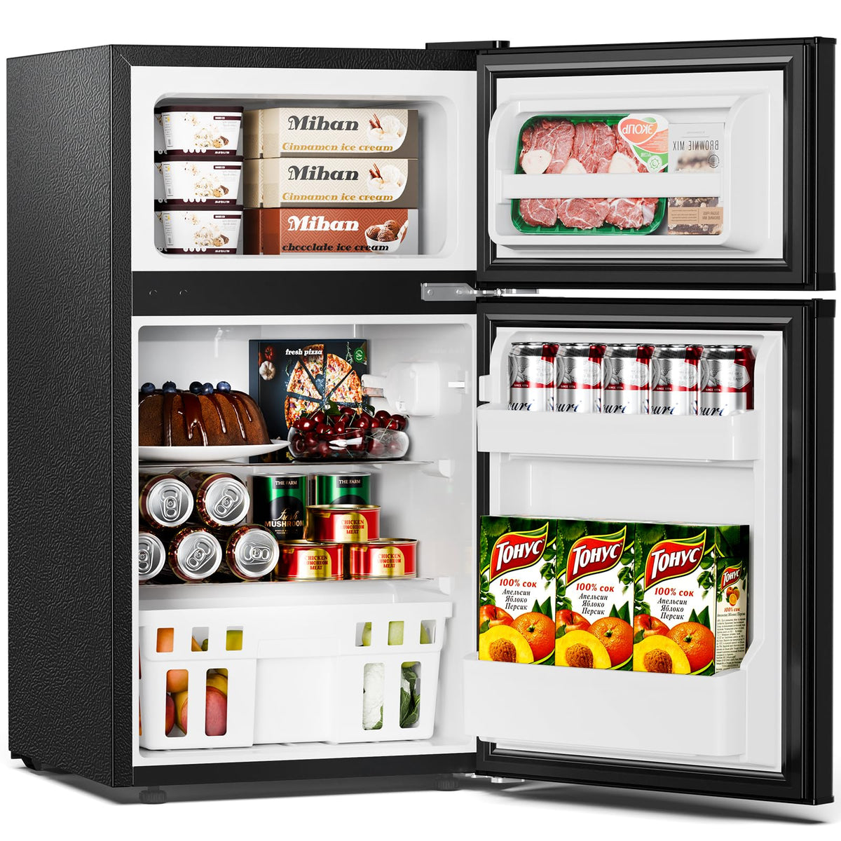 Antarctic Star Compact Refrigerator,3.2 Cu.Ft. Mini Separate Freezer Double 2-Door,Adjustable Removable Shelves for Basement,Apartment,Dorm,Office