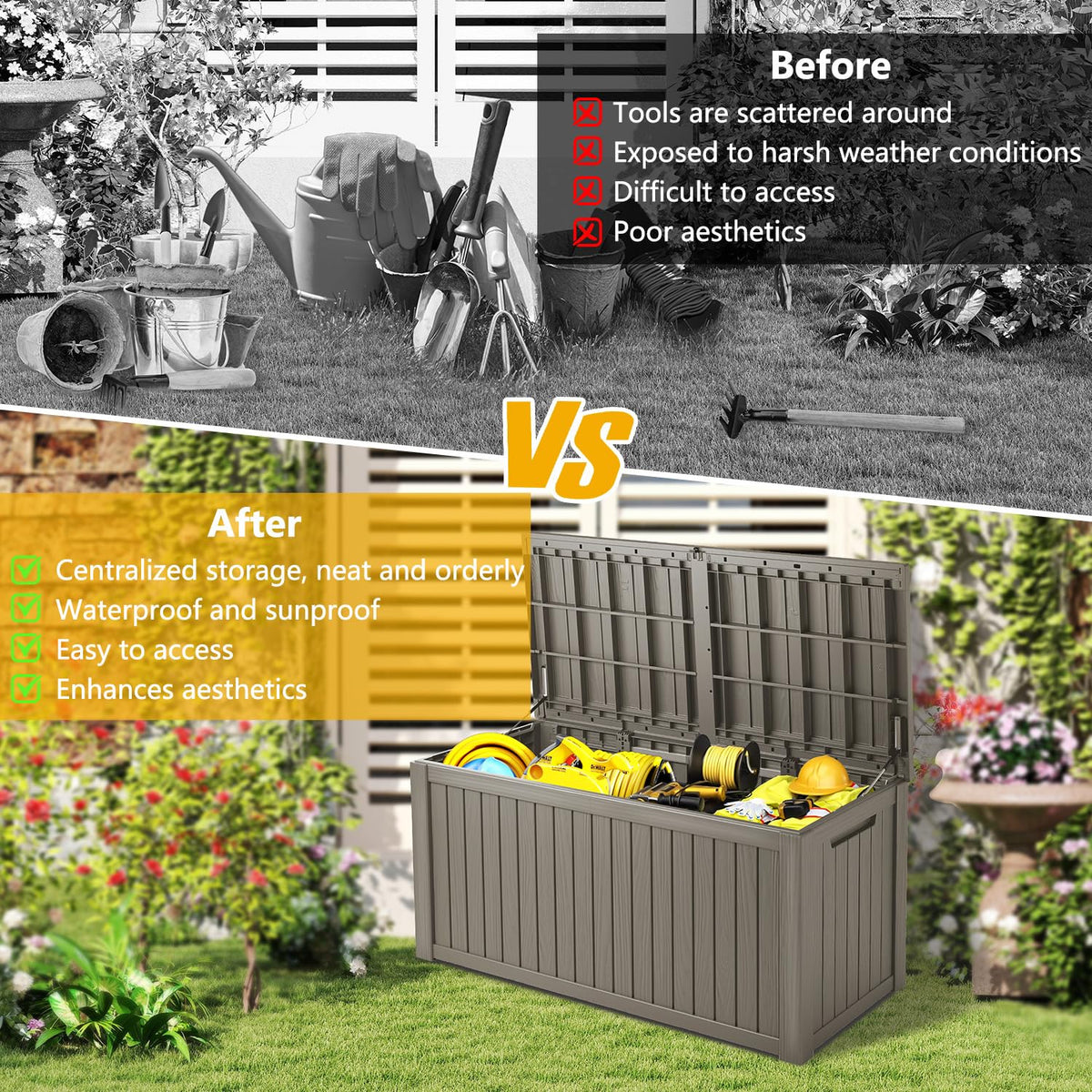 Mersco 320 Gallon Double-Wall Resin Deck Box - Lockable Waterproof Outdoor Storage Box, 1000lbs Capacity & Doubles as Seating for Patio Furniture