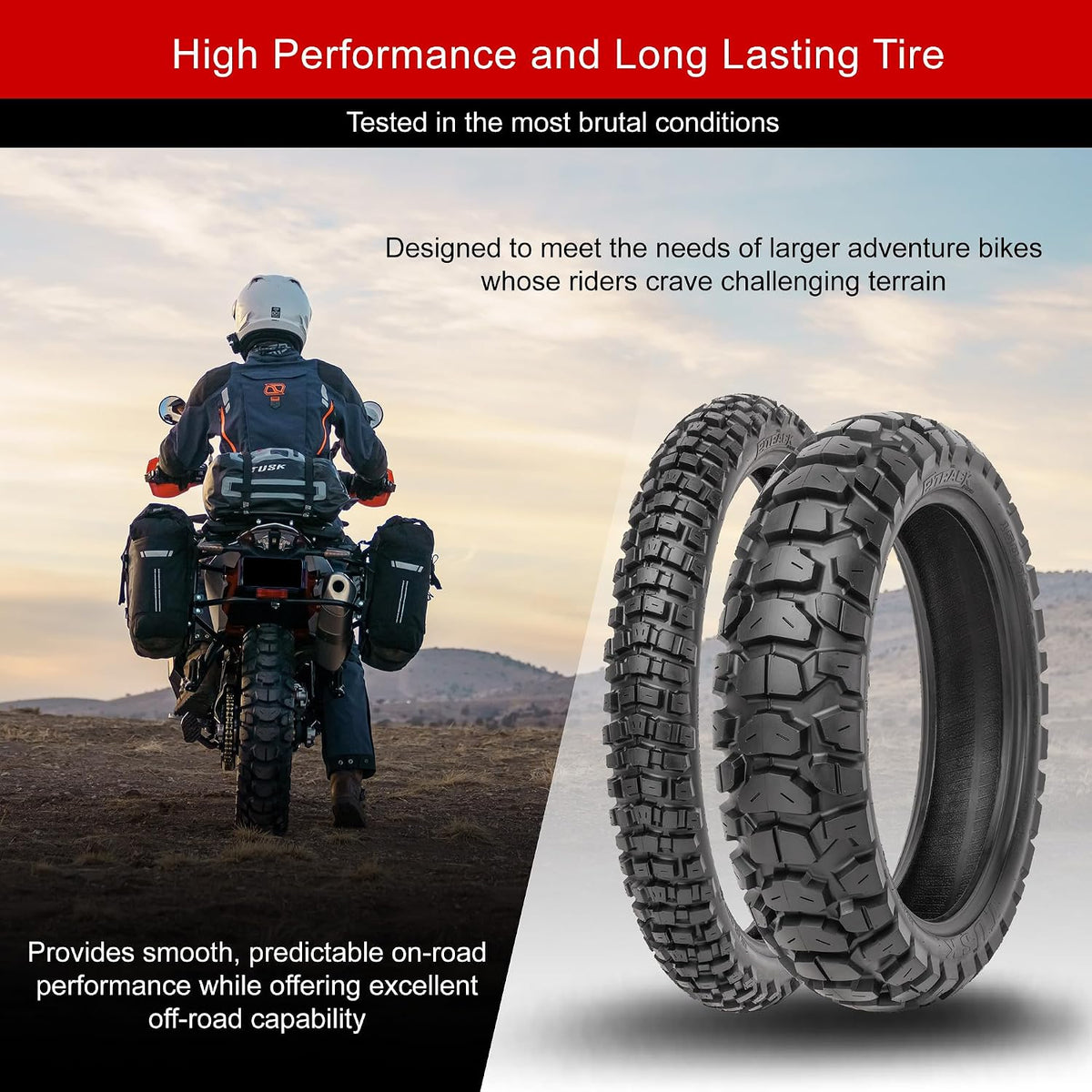 Tusk 2Track Adventure Motorcycle Tire Set ¨C 90/90-21 Front & 130/80-17 Rear ¨C Dual-Sport Off-Road Tires