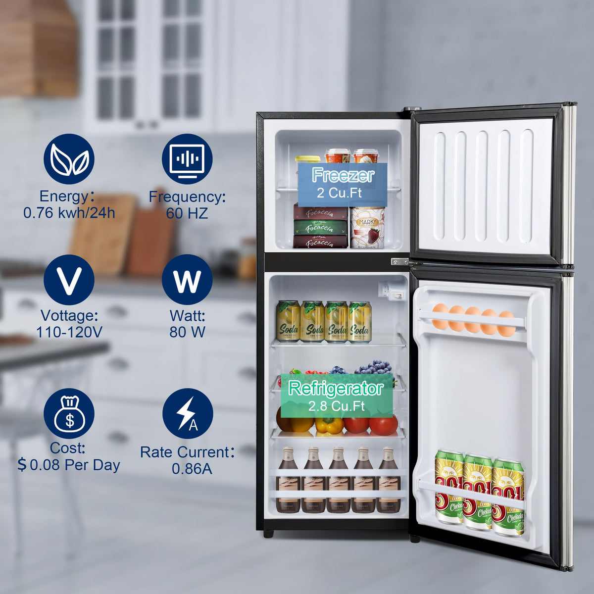 Mini Refrigerator with Freezer 4.0 Cu. Ft., Small Dorm Fridge with Freezer, Adjustable Thermostat Compact Fridge Freezers for Apartment, Dorm