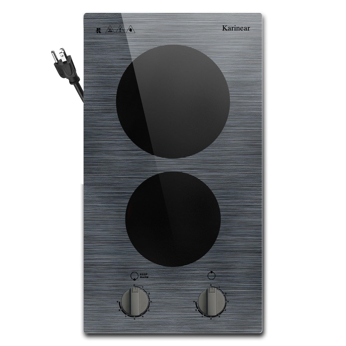 Karinear Electric Cooktop 24 Inch, 4 Burners Electric Stove Knob Control, Built-in Ceramic Cooktop with Beautiful Woodgrain Pattern Glass Surface