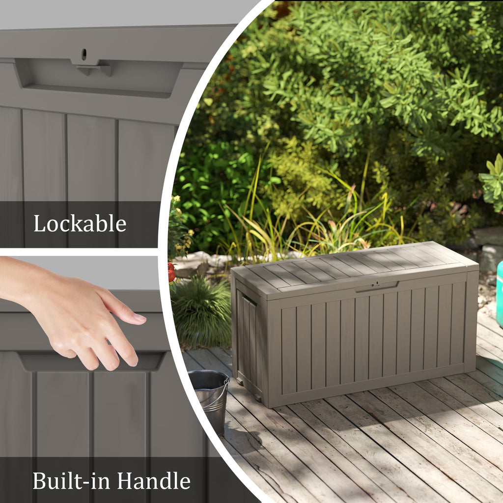 Mersco 320 Gallon Double-Wall Resin Deck Box - Lockable Waterproof Outdoor Storage Box, 1000lbs Capacity & Doubles as Seating for Patio Furniture