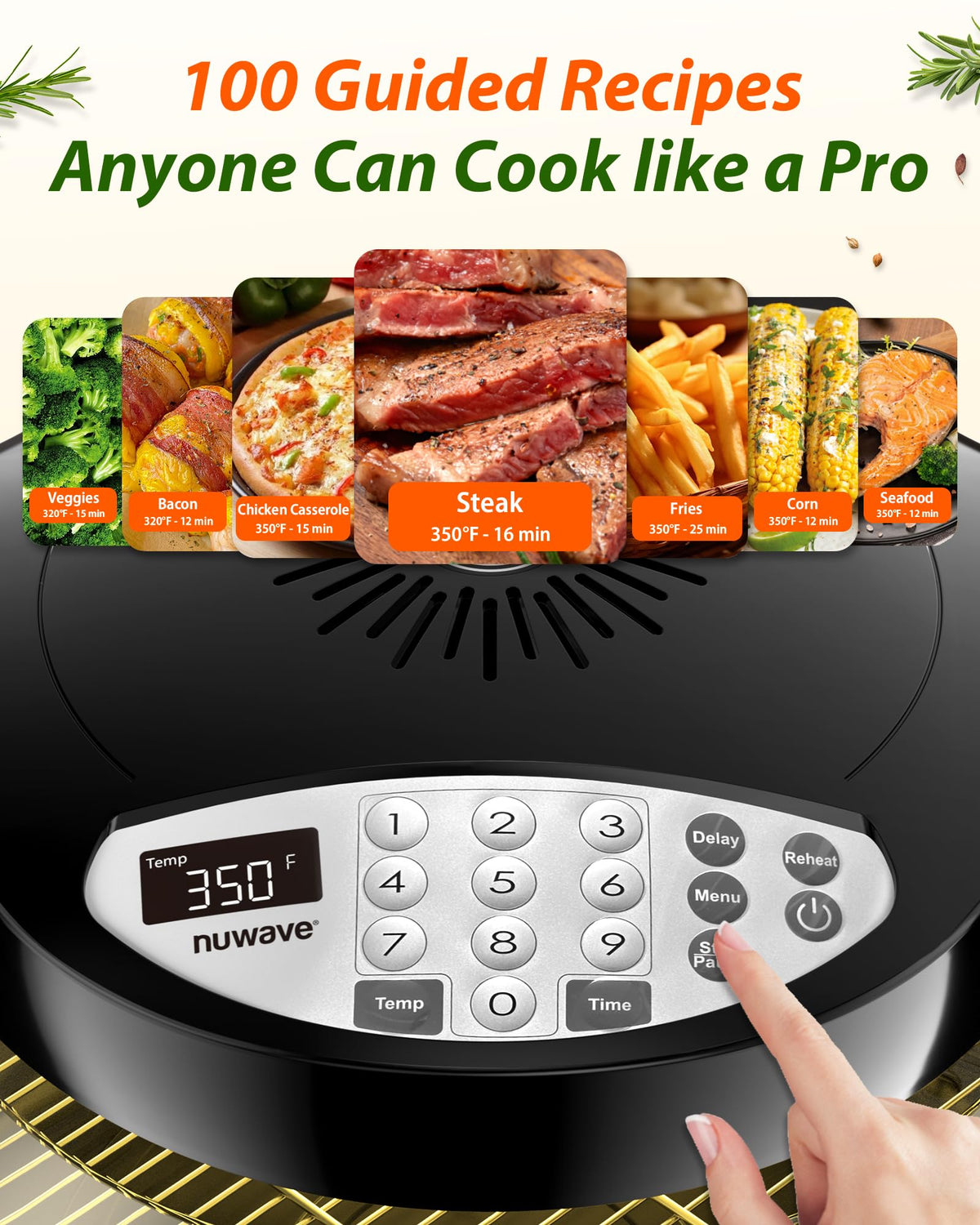 Nuwave Oven Pro Plus Air Fryer, Infra-Red Countertop, 2025 Advanced Convection, No Defrosting or Preheating, Cook Fresh or Frozen, Durable Power Dome