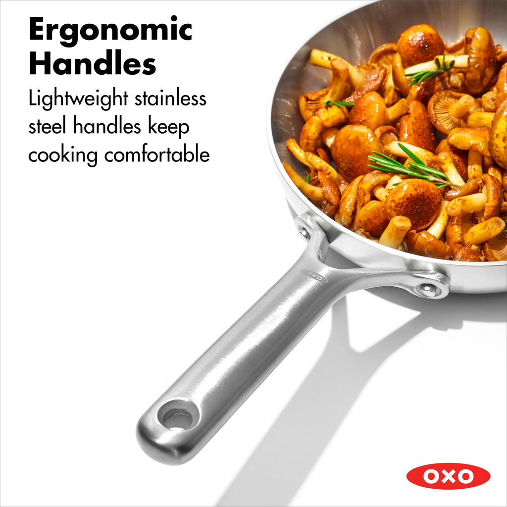 OXO Mira Tri-ply Stainless Steel, 10 Piece Cookware Pots and Pans Set, Skillets, Saute, Saucepans, Lids,Incl Ceramic Nonstick Frying Pan,Induction