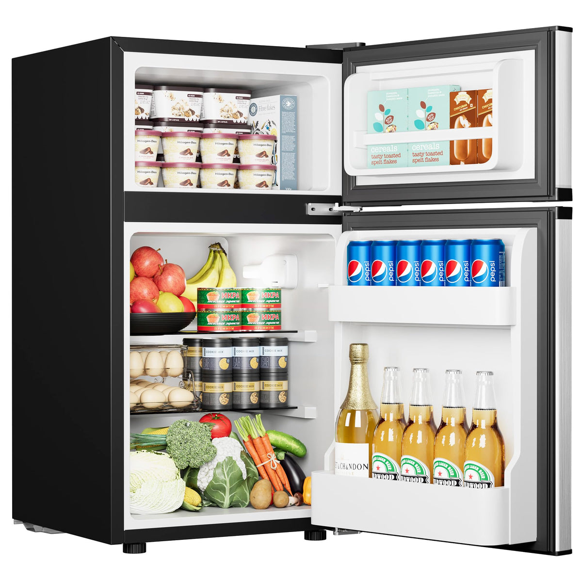 EUHOMY 3.2 Cu.Ft. Refrigerator with Freezer, 2 Door Fridge, Adjustable ThermostatLarge Capacity, Refrigerator for Kitchen/Dorm/Office/Apartment