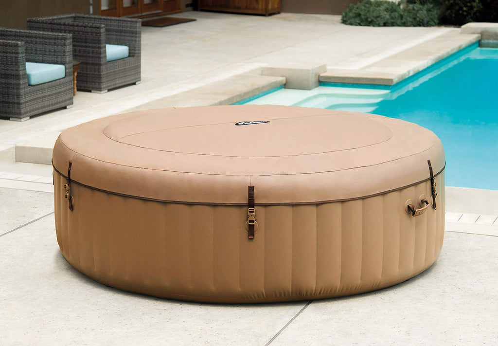 INTEX 28425EH PureSpa Bubble Massage Spa Set Outdoor Inflatable Portable Hot Tub, Includes Energy Efficient Spa Cover, Saltwater System Ready, 4