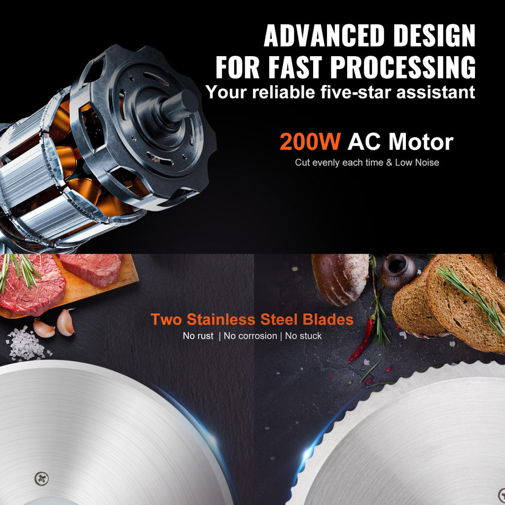 VEVOR Commercial Meat Slicer, 10 inch Electric Food Slicer, 240W Frozen Meat Deli Slicer, Premium Chromium-plated Steel Blade Semi-Auto Meat Slicer