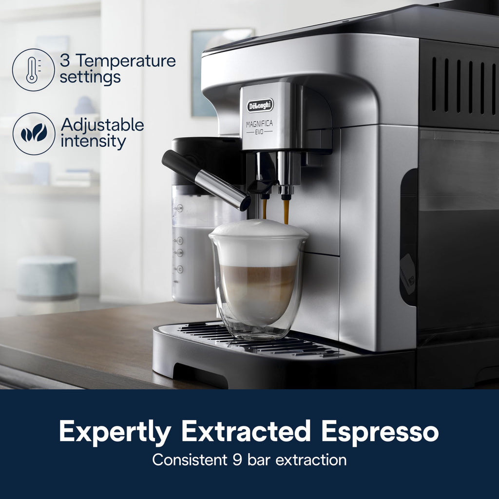 De'Longhi Magnifica Evo Automatic Espresso & Coffee Machine with Auto Milk Frother, Built-in Grinder & Auto-Clean Function - For Latte, Cappuccino