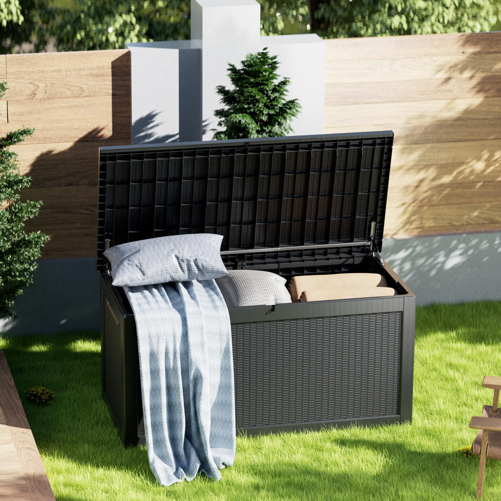 Mersco 320 Gallon Double-Wall Resin Deck Box - Lockable Waterproof Outdoor Storage Box, 1000lbs Capacity & Doubles as Seating for Patio Furniture