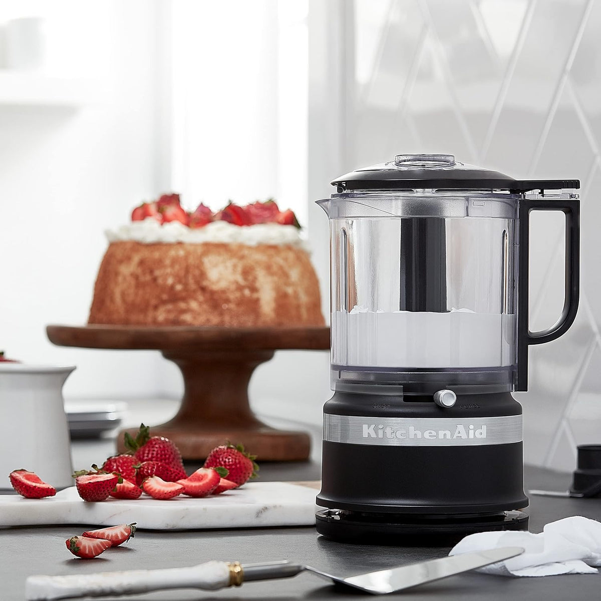 KitchenAid Classic Series 4.5 Quart Tilt-Head Stand Mixer K45SS, White & 5 Cup Food Chopper - KFC0516,Matte Black