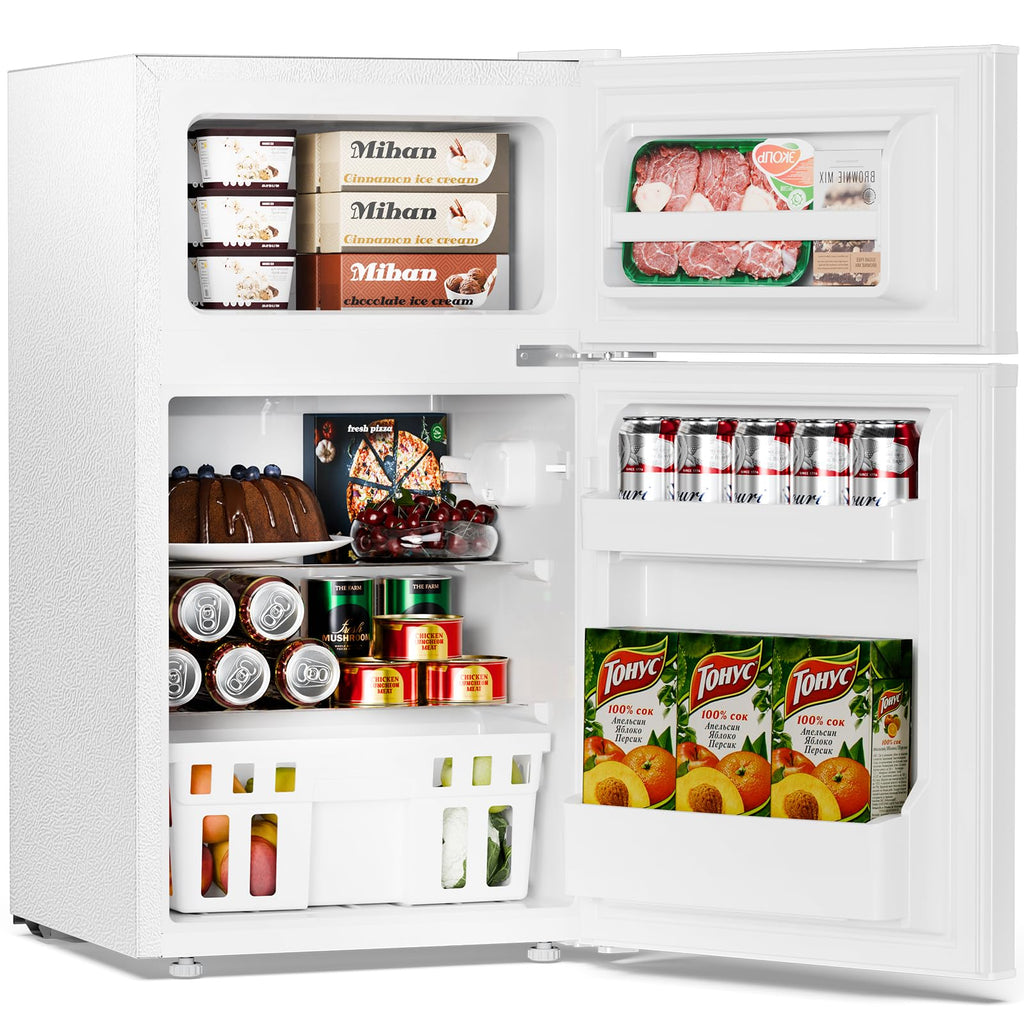 Antarctic Star Compact Refrigerator,3.2 Cu.Ft. Mini Separate Freezer Double 2-Door,Adjustable Removable Shelves for Basement,Apartment,Dorm,Office