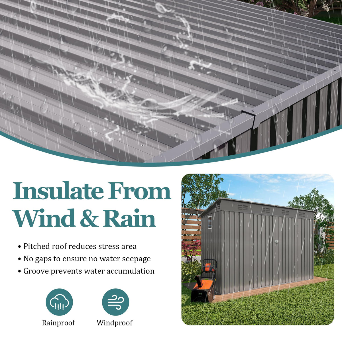 4 * 9.2 FT Outdoor Storage Shed, Galvanized Steel Garden Shed with Lockable Door & Window, Waterproof Metal Tool Storage for Garden, Backyard, Patio