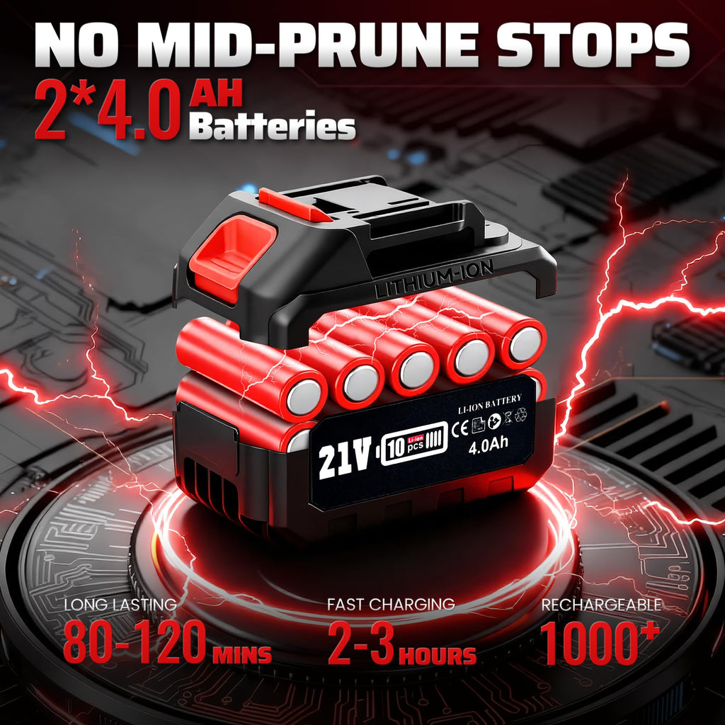 2-in-1 Cordless Pole Saw & 8'' Mini Chainsaw,Forest Ranger Approved Electric Handheld Chain Saw with 2 21V 4.0Ah Rechargeable Batterie&Charger, Auto