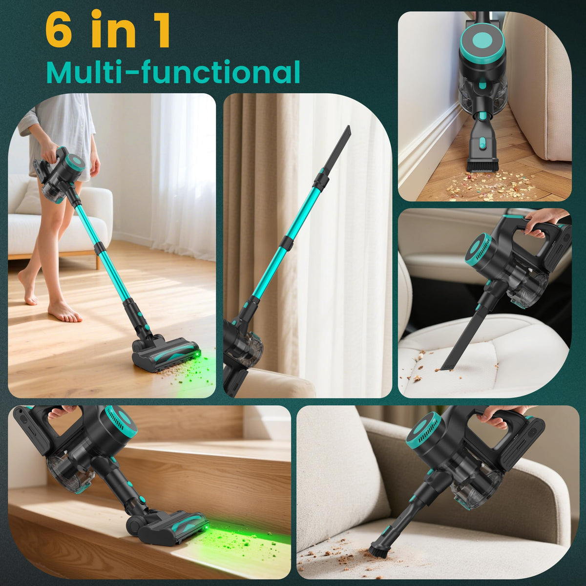 Zefiro Cordless Vacuum Cleaner for Home,45Mins Runtime Stick Vacuum Cleaners, Anti-Tangle and 1.5L Dust Cup, Lightweight Vacuum for Hardwood Floor