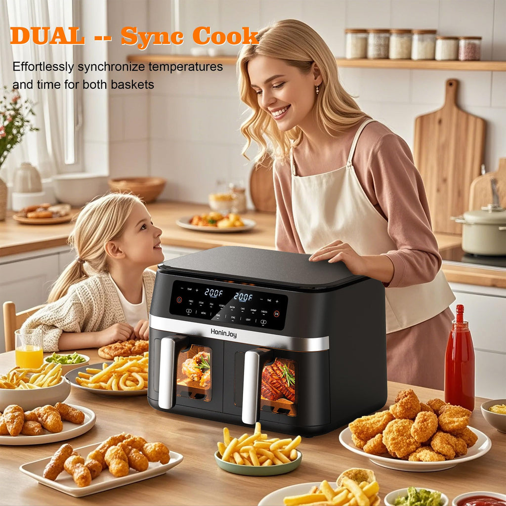 12QT Large Dual Basket Air Fryer with Viewing Window and 50pcs Paper Liners, 10-in-1 Digital Touchscreen Double Zone Air Fryers, SyncCook to Bake
