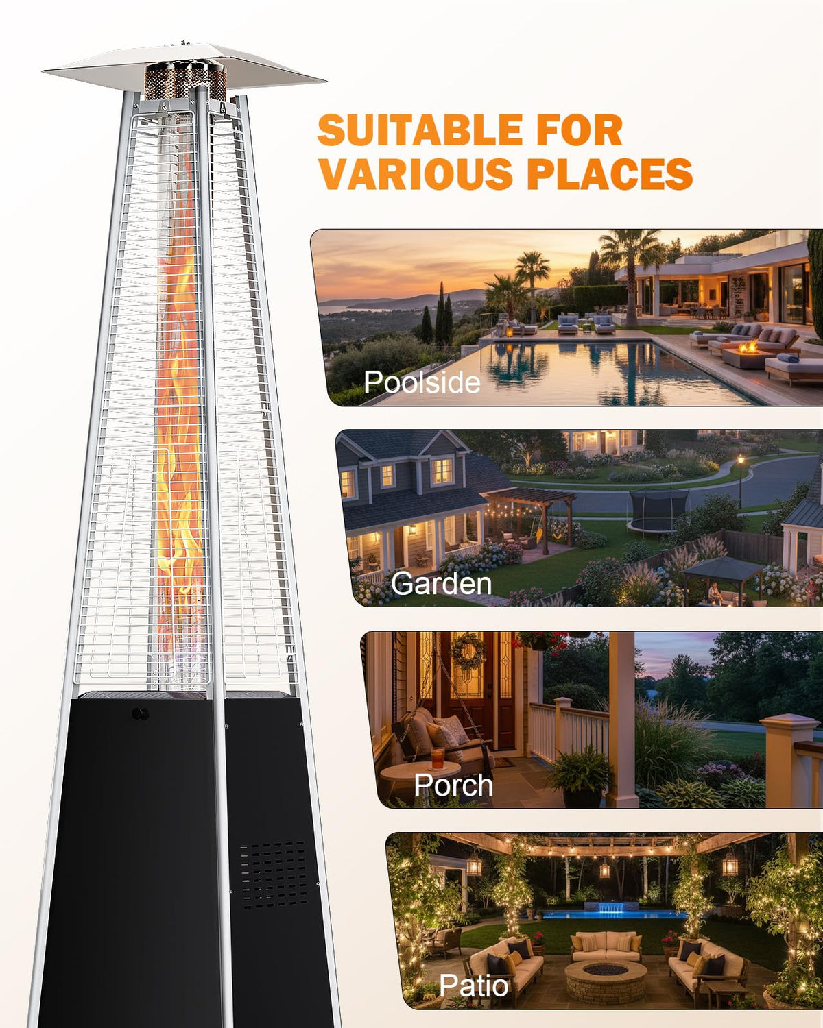 Pyramid Patio Heater, 48000 BTU Fast Heating Outdoor Heater for Large Spaces with Wheels & Weatherproof Cover, Triple Protection System for