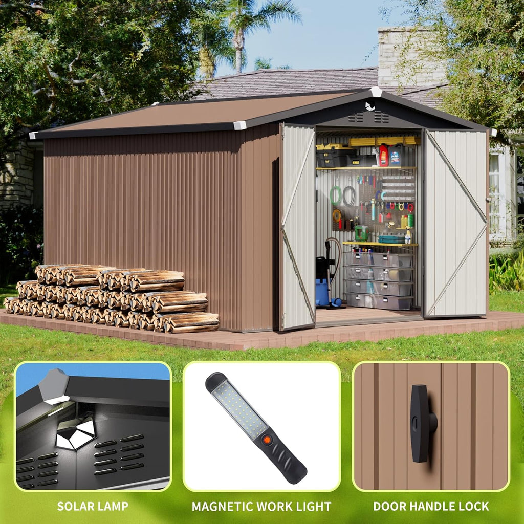 Metal Storage Shed,10x12 Outdoor Storage Building,Large Backyard Sheds with Lockable Door,Waterproof Outside Storage Shed