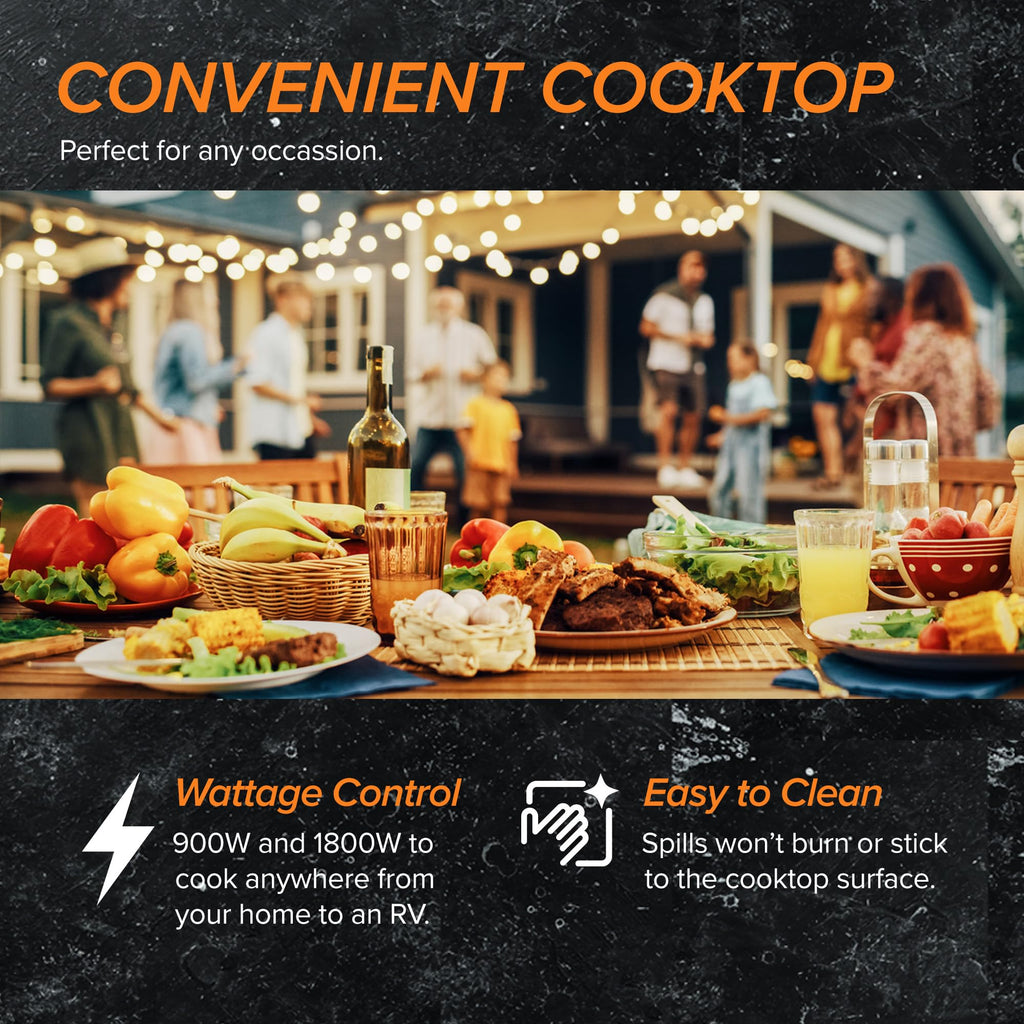 Nuwave Double Cooktop Induction Countertop Burner, Portable, 900 & 1800W, 100F to 575F, Large 8 Heating Coil, 50 Pre-Programmed Settings, Shatter