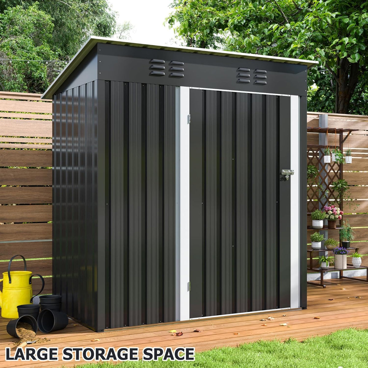 Polar Aurora 12x14 FT Outdoor Storage Shed, Garden Shed with Updated Frame Structure and Lockable Doors, Metal Tool Sheds for Backyard Garden Patio