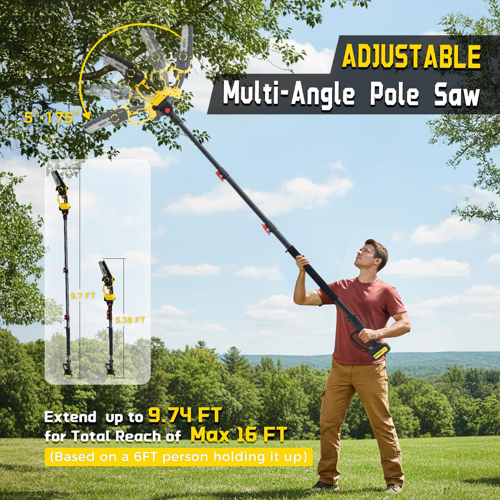 2-in-1 Cordless Pole Saw & 8'' Mini Chainsaw,Forest Ranger Approved Electric Handheld Chain Saw with 2 21V 4.0Ah Rechargeable Batterie&Charger, Auto