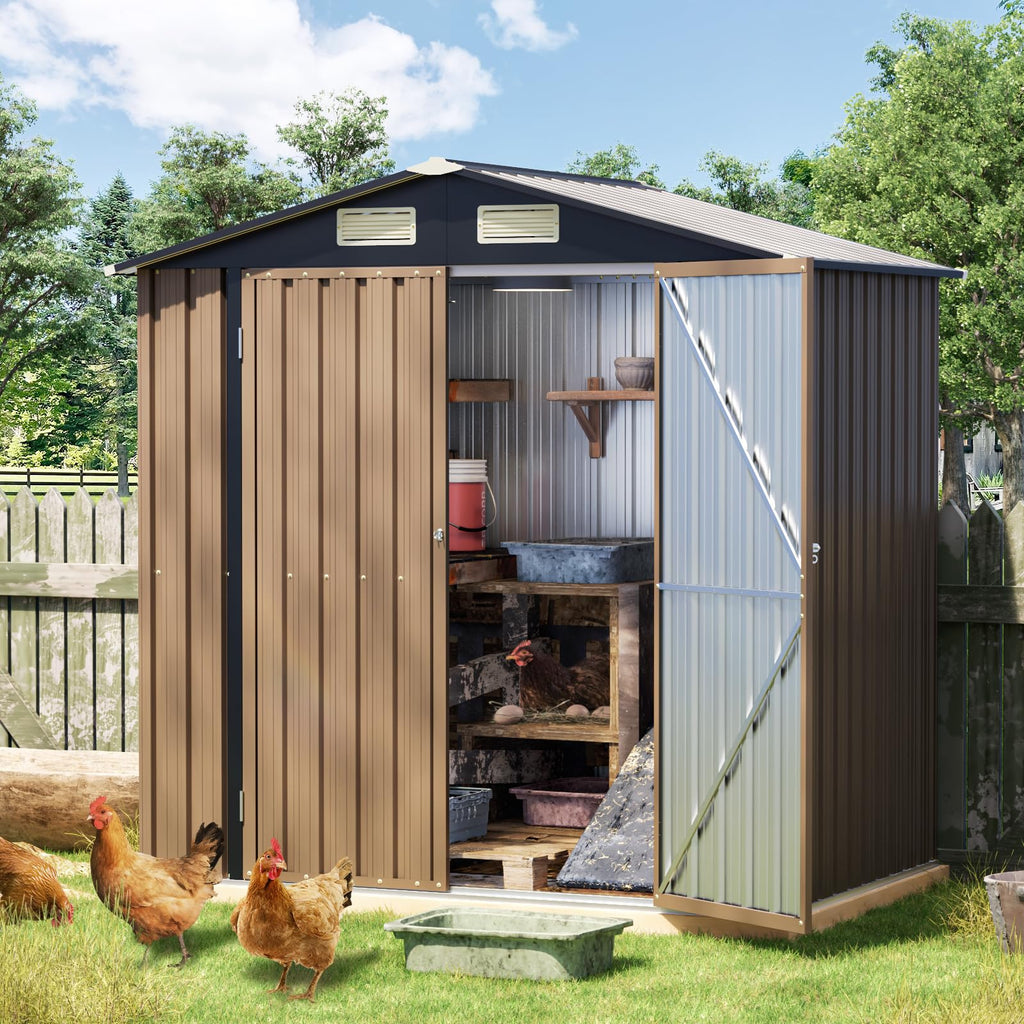 10x10 FT Outdoor Metal Storage Shed, Double Swing Doors, 2 Clear Windows,Tool Shed for Garden, Patio, Backyard Nightblue