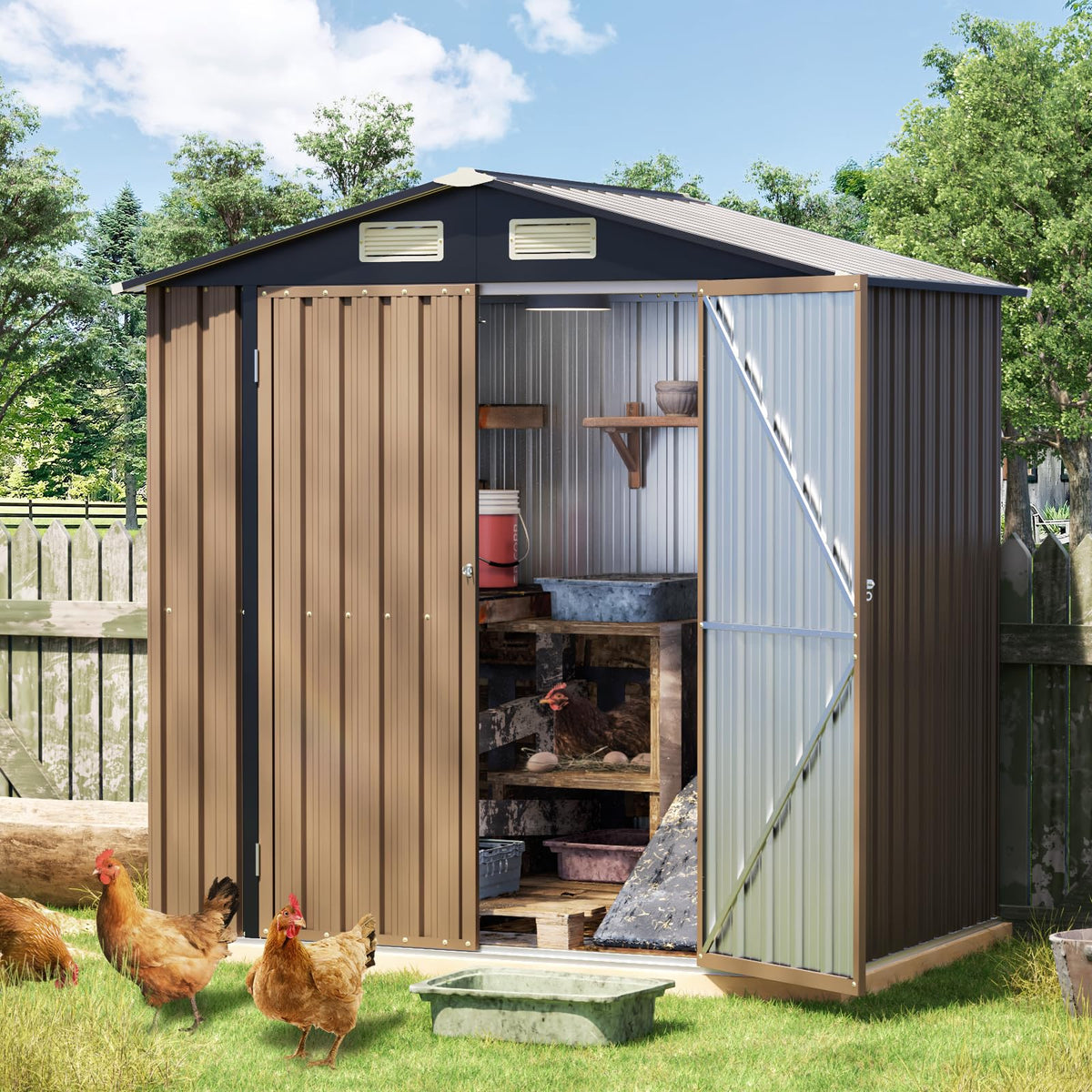 10x10 FT Outdoor Metal Storage Shed, Double Swing Doors, 2 Clear Windows,Tool Shed for Garden, Patio, Backyard Nightblue