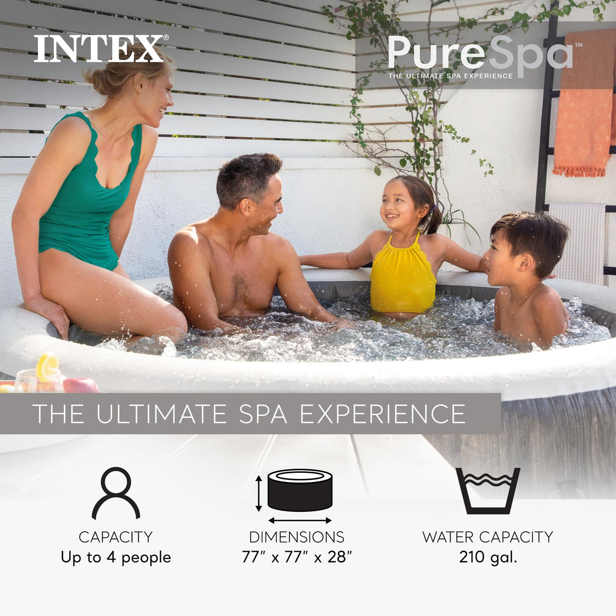 INTEX 28439EP PureSpa Greywood Deluxe Inflatable Spa Set: Includes Energy Efficient Cover C Spa Control App C Wireless Control Panel C 4 Person