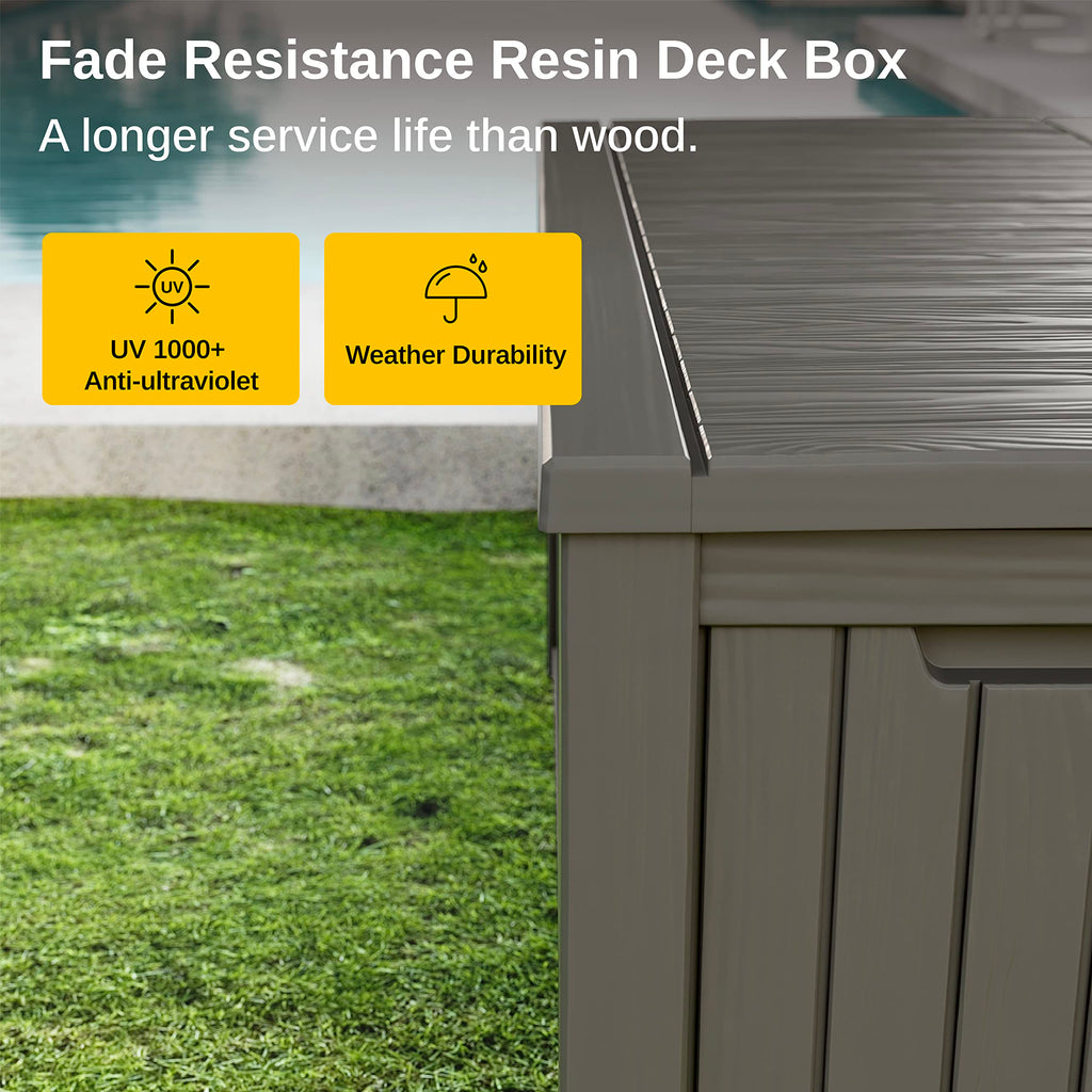 EAST OAK Outdoor Storage Box, 120 Gallon Deck Box with Stainless Steel Rods Large Resin Storage Bin for Patio Cushions, Garden Tools, Waterproof and
