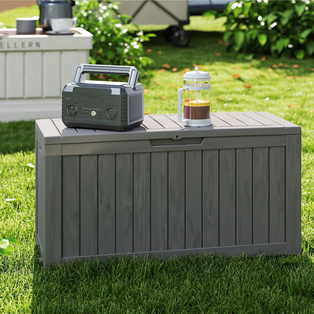 Mersco 320 Gallon Double-Wall Resin Deck Box - Lockable Waterproof Outdoor Storage Box, 1000lbs Capacity & Doubles as Seating for Patio Furniture