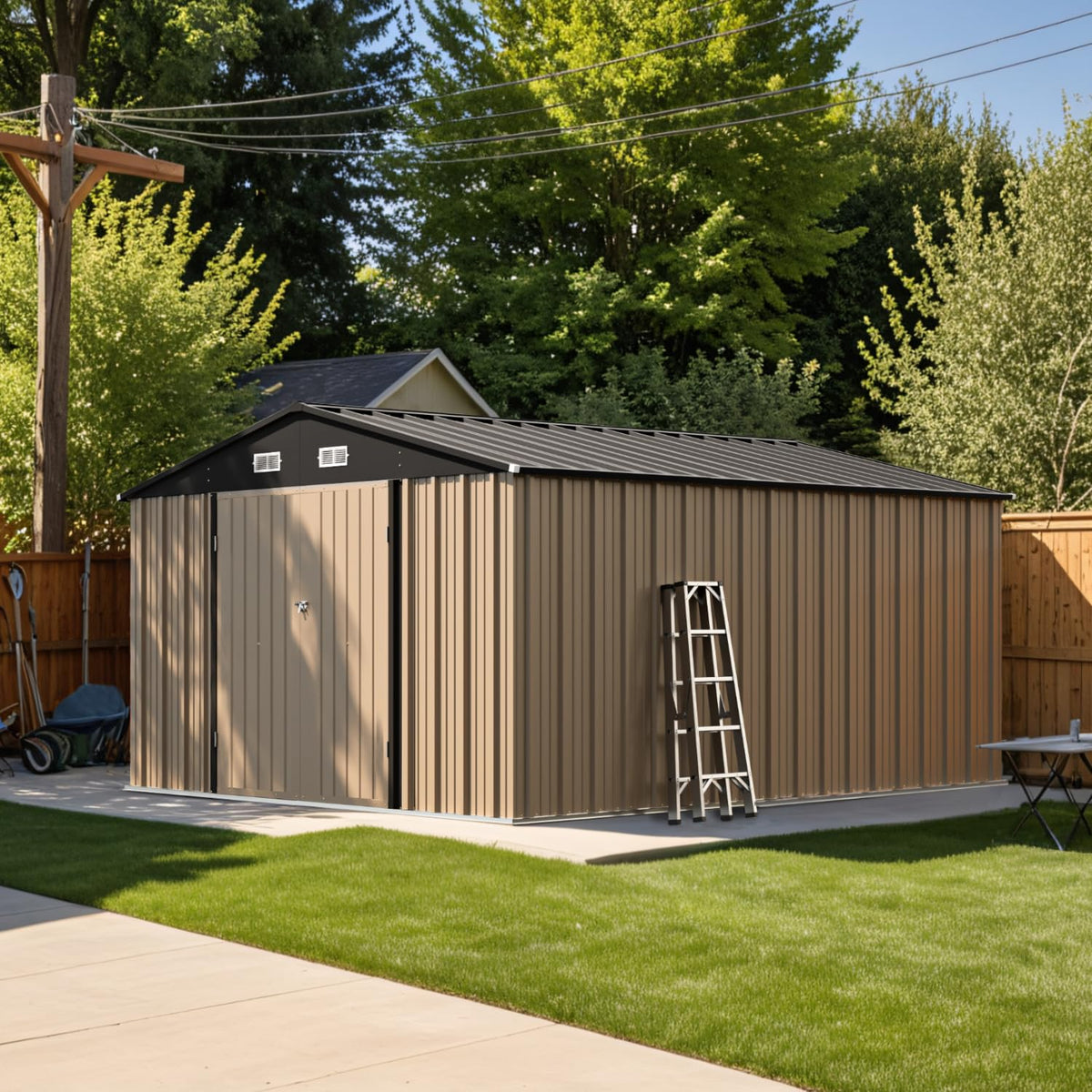 Patiowell 10 x 12 FT Metal Storage Shed for Outdoor, Steel Yard Shed with Design of Lockable Doors, Utility and Tool Storage for Garden, Backyard