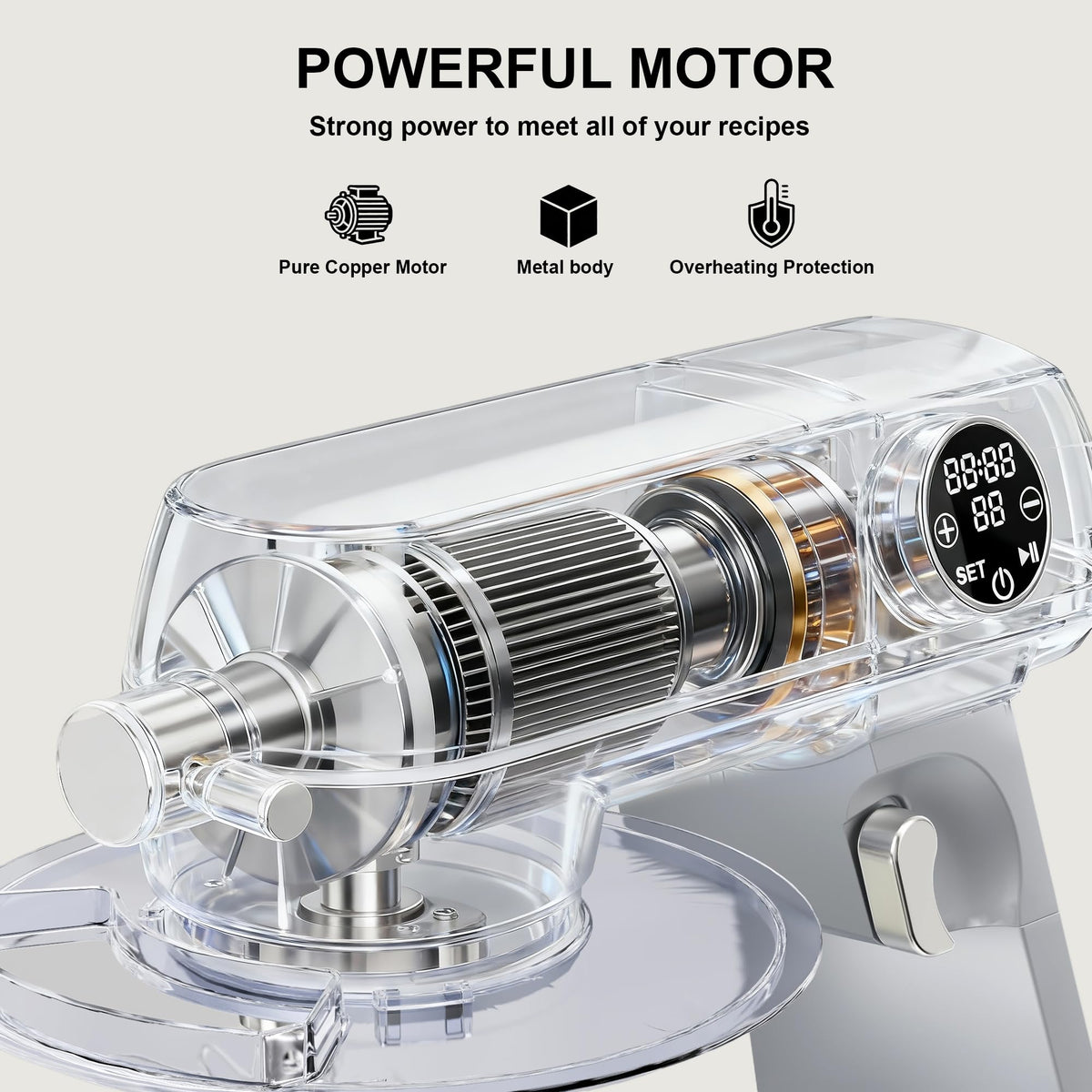 8.45 QT All Metal Stand Mixer,10 Speed Large Capacity Kitchen Mixer with Digital Timer & Tilt-Head, Electric Mixer with Whisk Dough Hook Mixing